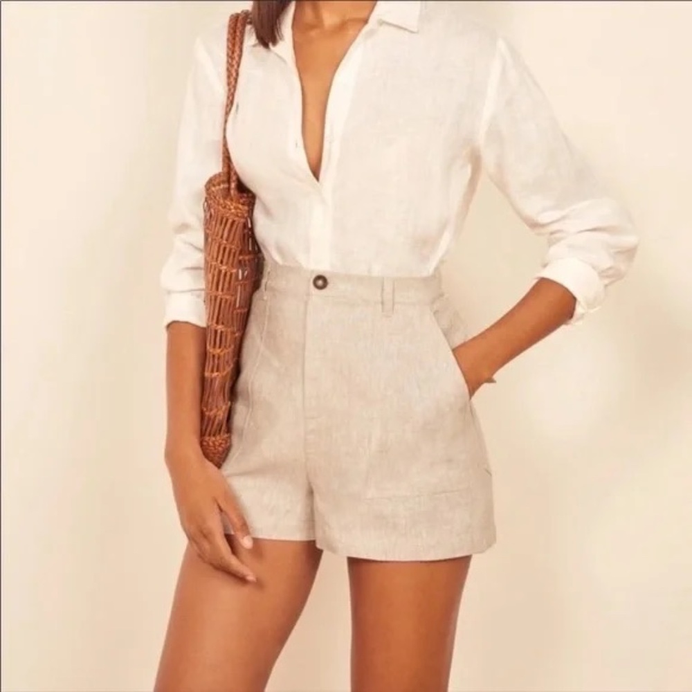 Reformation || Sterling Linen Shorts High Rise Sand Tan (XS, 2)